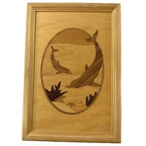 Hudson River Inlay Dolphin’s Playground Marquetry Wood Art 1999 Signed Nelson